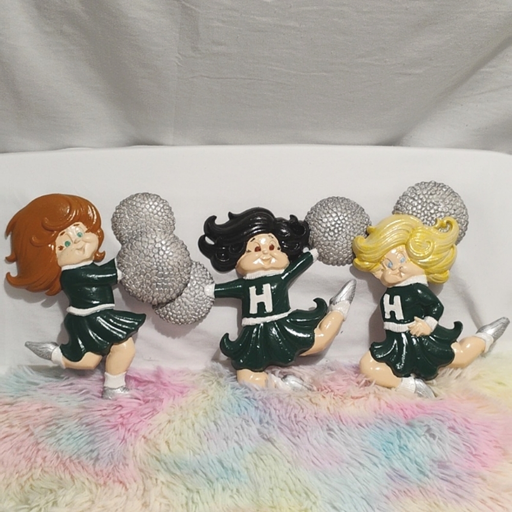 RARE! Vintage Cheerleaders Bundle Of 3 Sexton Metal Hanging Wall Decorations